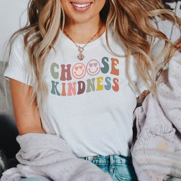 Choose Kindness Shirt, Retro Smiley Face Shirt, Teacher Shirt - White - Picture 1 of 4